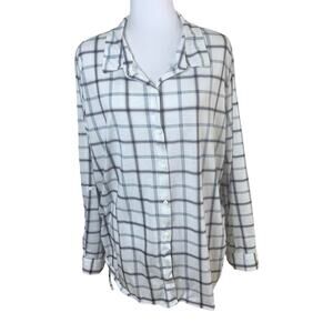 Love Potion Plus Size 3X Plaid Shirt Blue White Button Up Long Sleeve Ruched